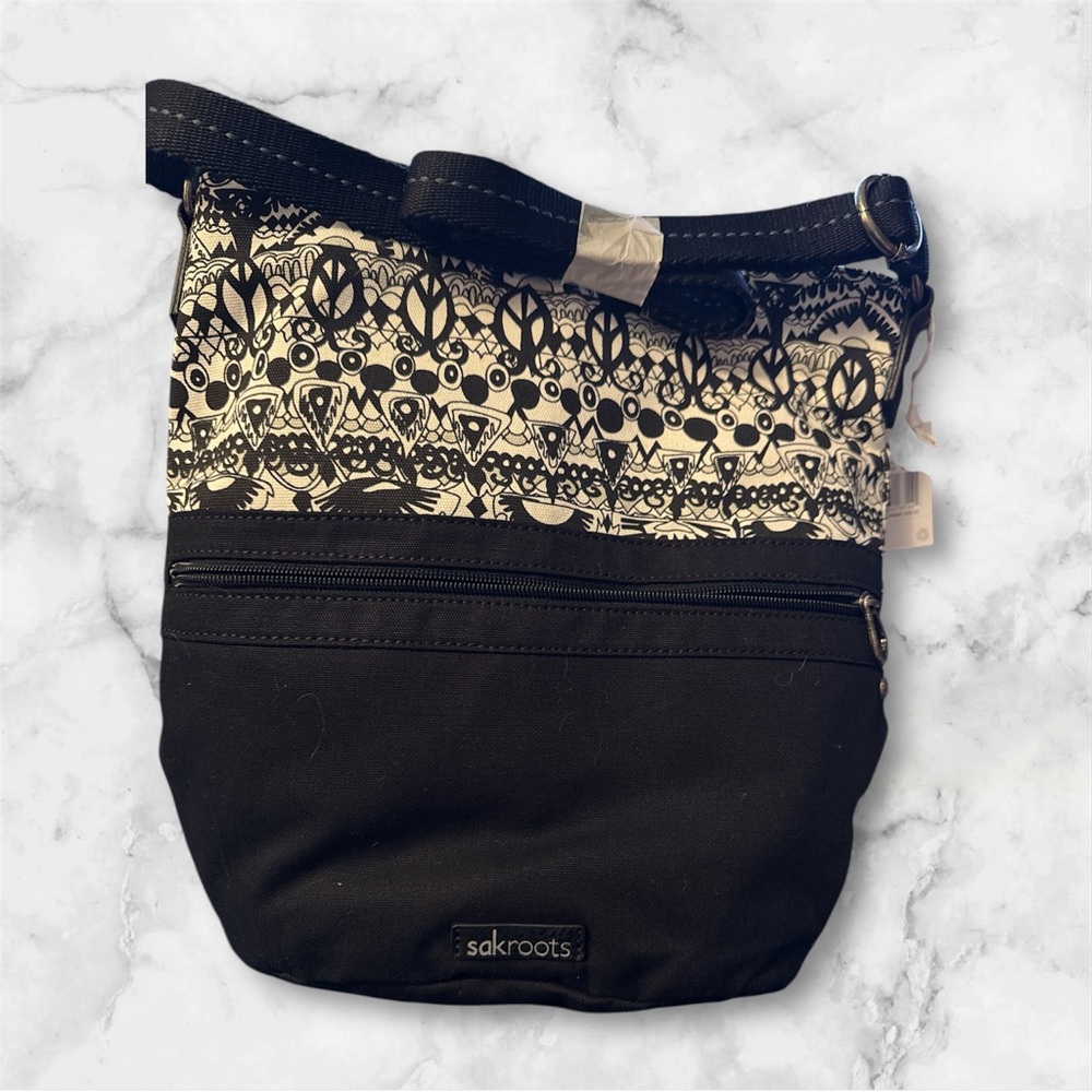 Sakroots Black and Cream Crossbody Bag